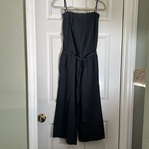 Strapless Bella Dahl jumpsuit in smoked gray with fray detail